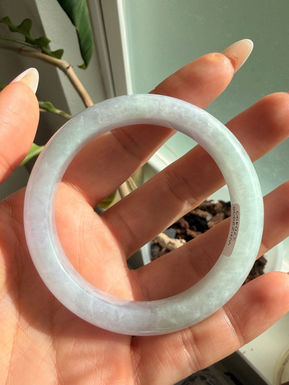 Lavender Green half half jadeite Jade Bangle size 54.7 - Type A with certificate